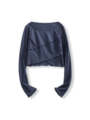 製品画像: アメリカンBMスタイルスリムフィットクロップドニットトップス全体像