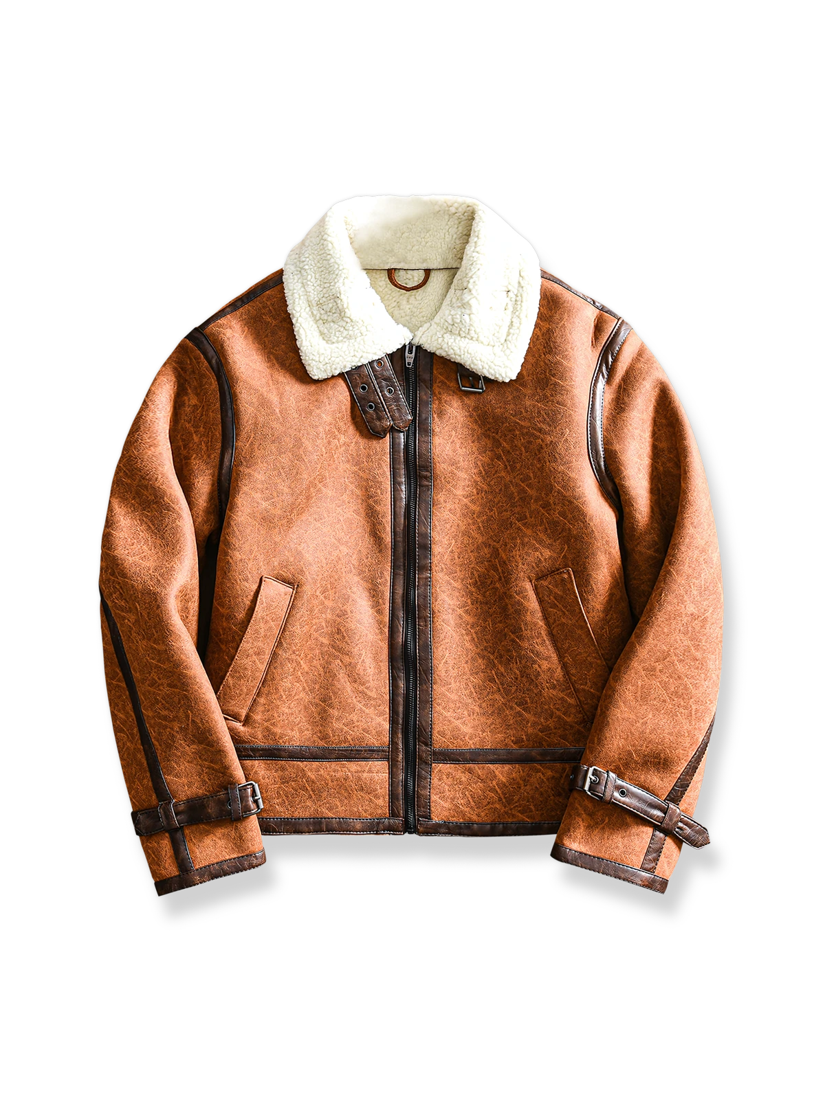 襟にボアがあしらわれたレザージャケットの製品イメージ