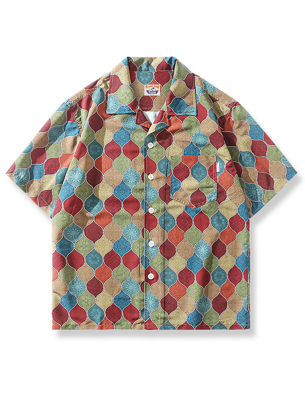 ボヘミアン民族調柄アロハシャツ、カラフルプリント、ルーズフィットシルエット、速乾ポリエステル素材