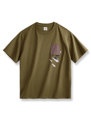 Bomb Catキャラクタープリントのヴィンテージ風コットンTシャツ。