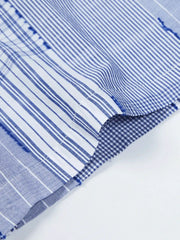 ボックスシルエット チェック×パッチワーク キューバカラーシャツ