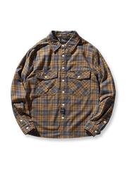 起毛フランネルチェックのウォッシュ加工長袖ワークシャツ