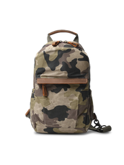 ミリタリー迷彩柄のキャンバスとレザートリムを組み合わせた2wayショルダーバッグ。