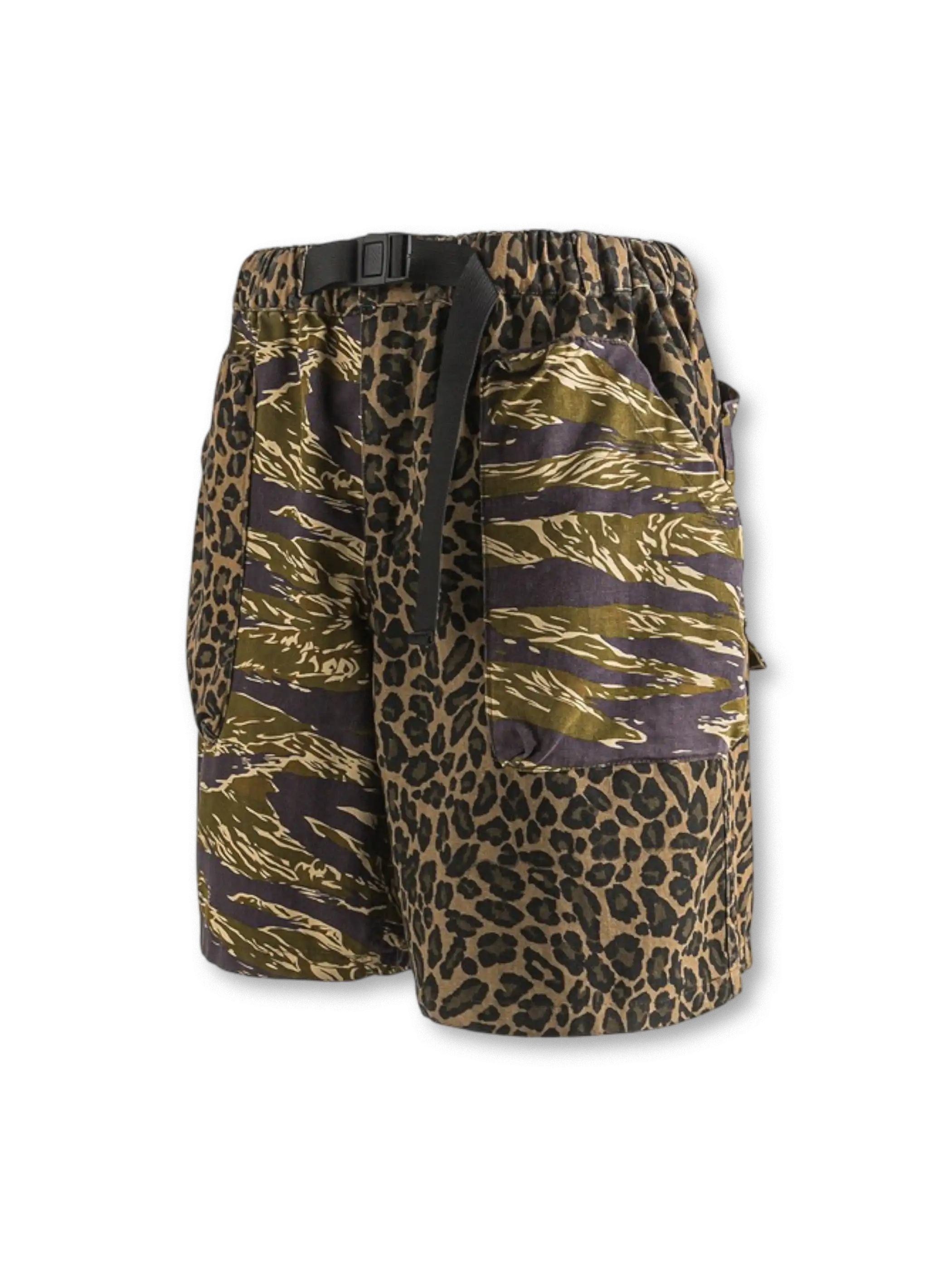 カモフラージュ×レオパードパッチワークカーゴショーツ全体像