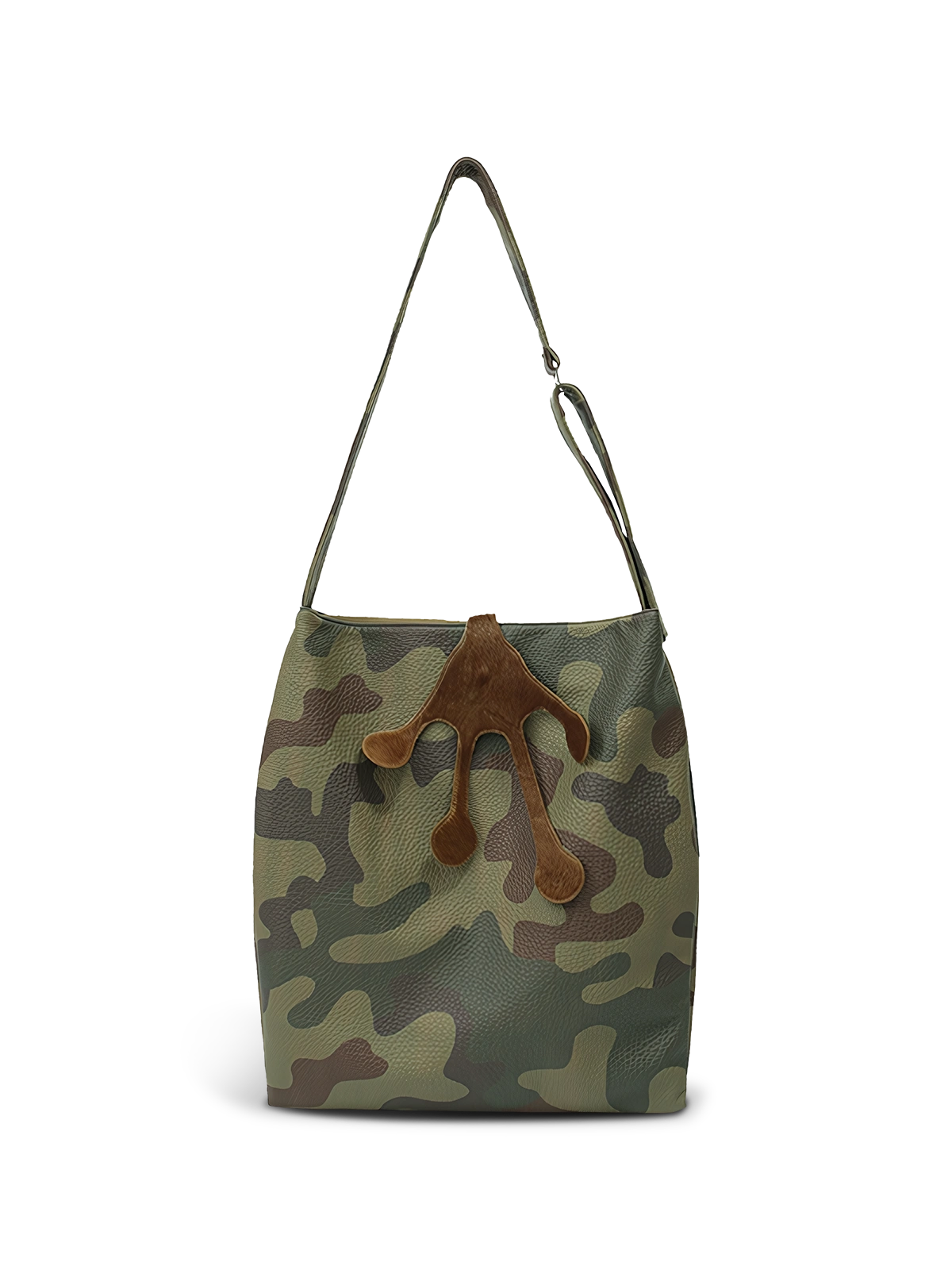 迷彩柄PUレザーと取り外し式フロッグクロー付きショルダーバッグ