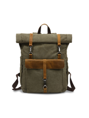 キャンバス地と本革ストラップを組み合わせたエクスプローラーバックパック