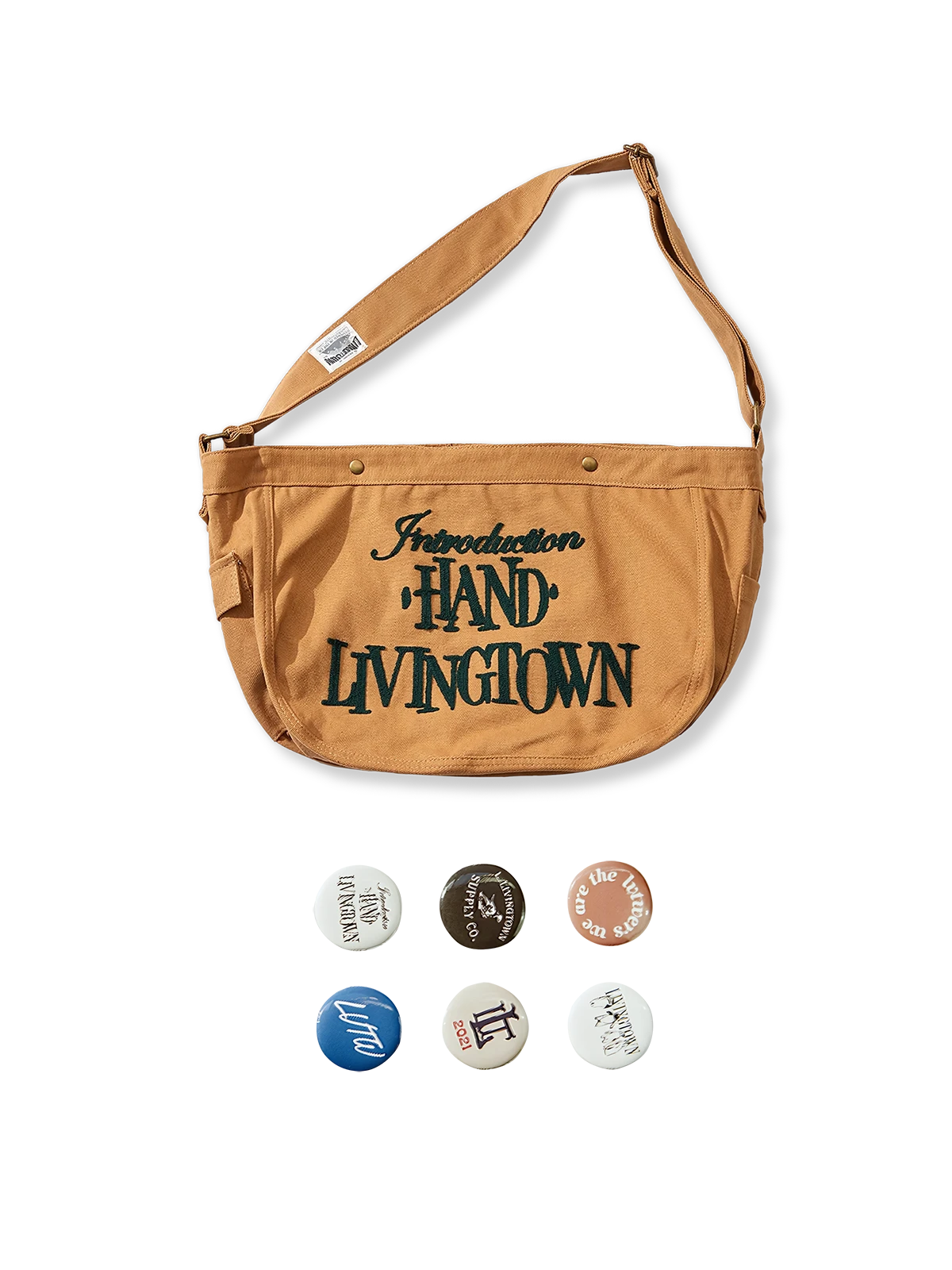 刺繍ロゴと内部ドローストリング付きの帆布メッセンジャーバッグ。