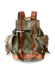 リップストップキャンバスとトップグレインレザーを組み合わせたパラシュートバッグ。