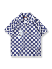 カートゥーンマウスとチェック柄のキューバカラ―シャツ