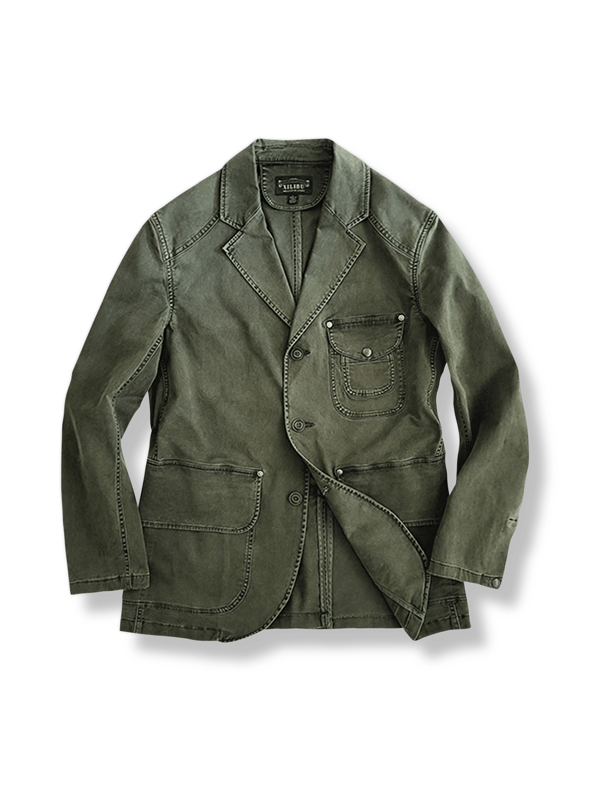 ハンティングディテールを取り入れたカジュアルスーツジャケットのフロントビュー