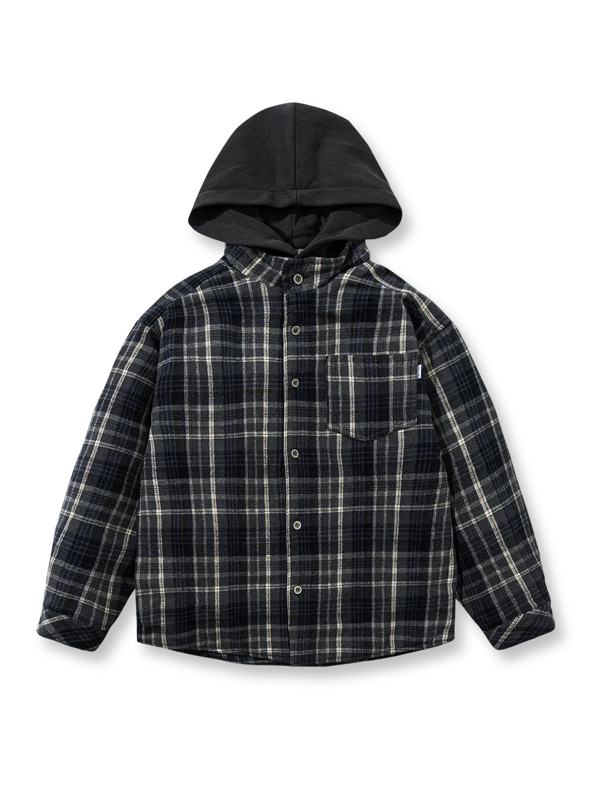 チェック柄ウール調のフード付き中綿ジャケット