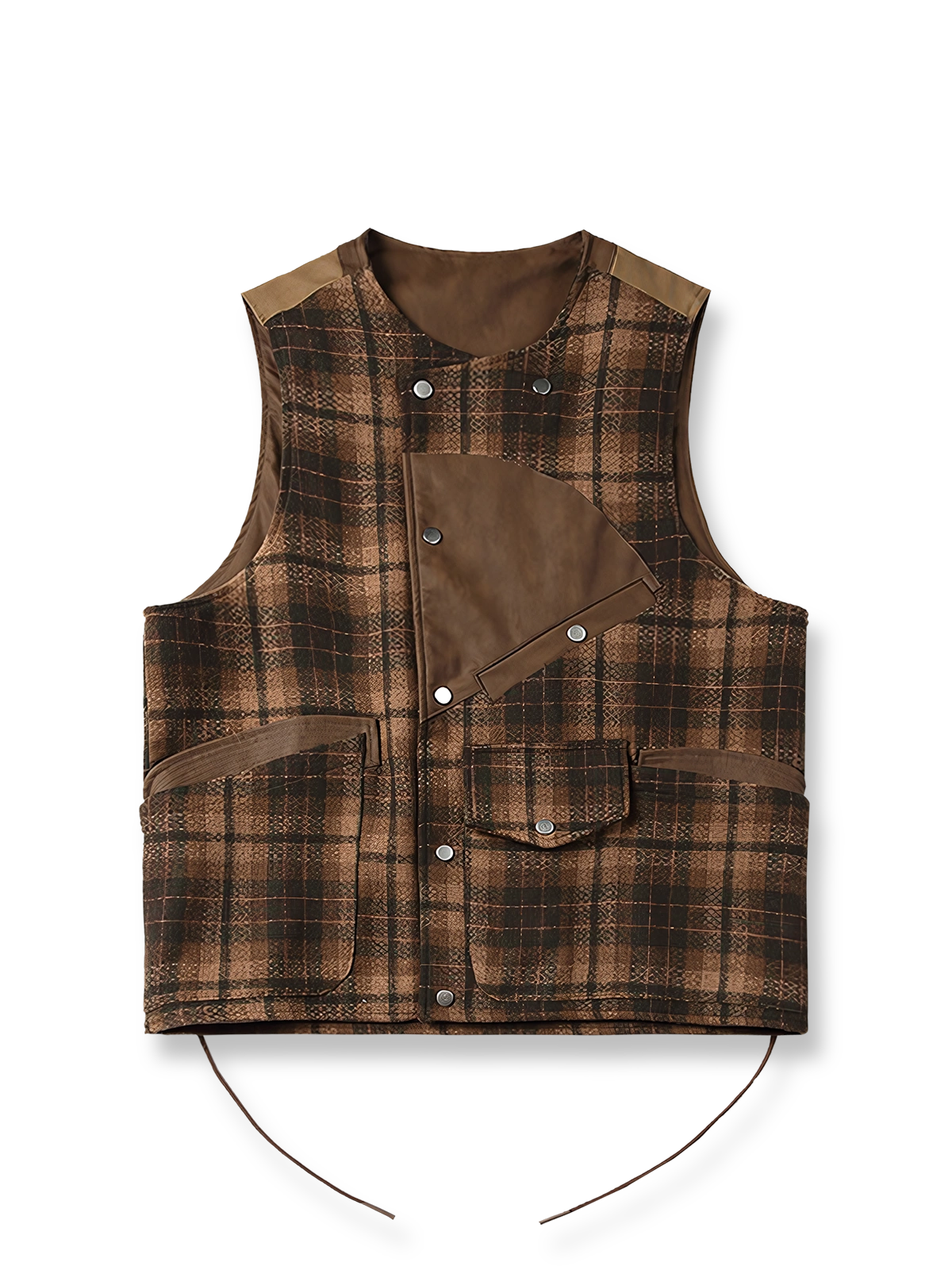 チェック柄 紐付きワークポケットベスト