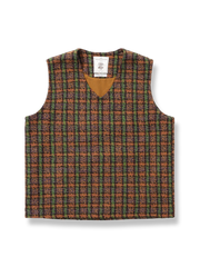 チェック柄ミックスニットベスト。