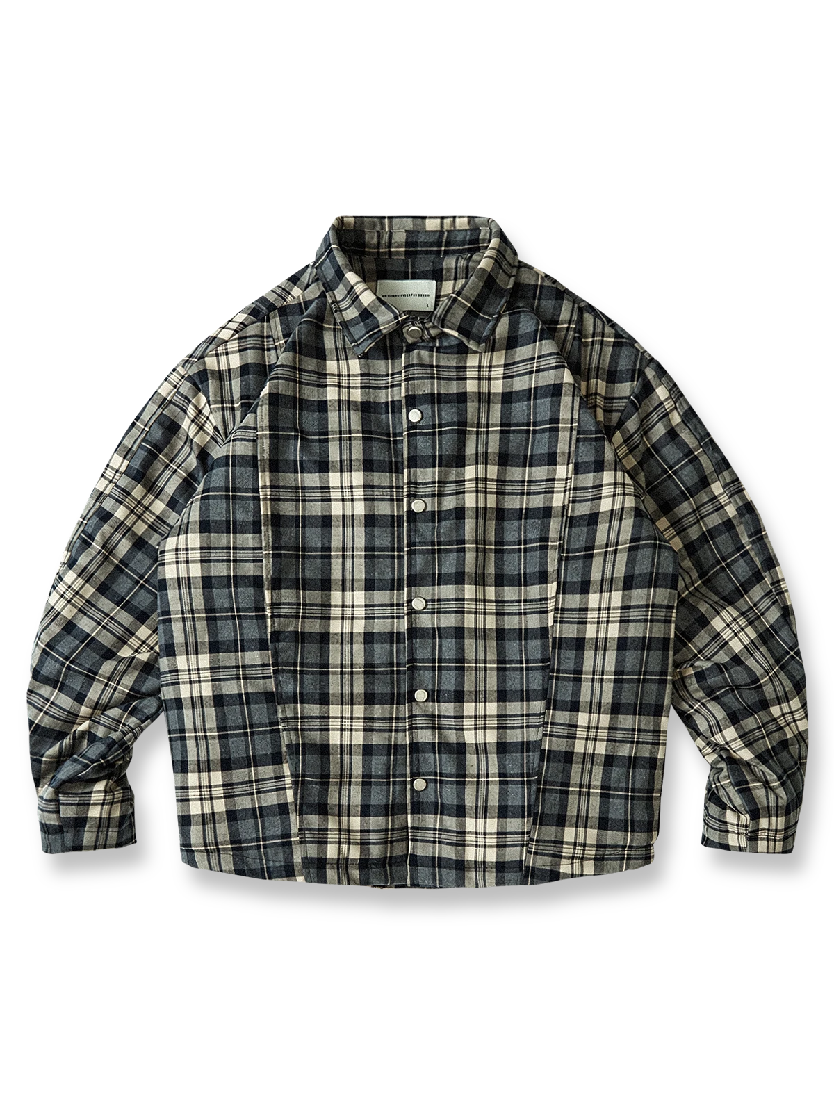 チェック柄フランネル素材の中綿入りシャツ