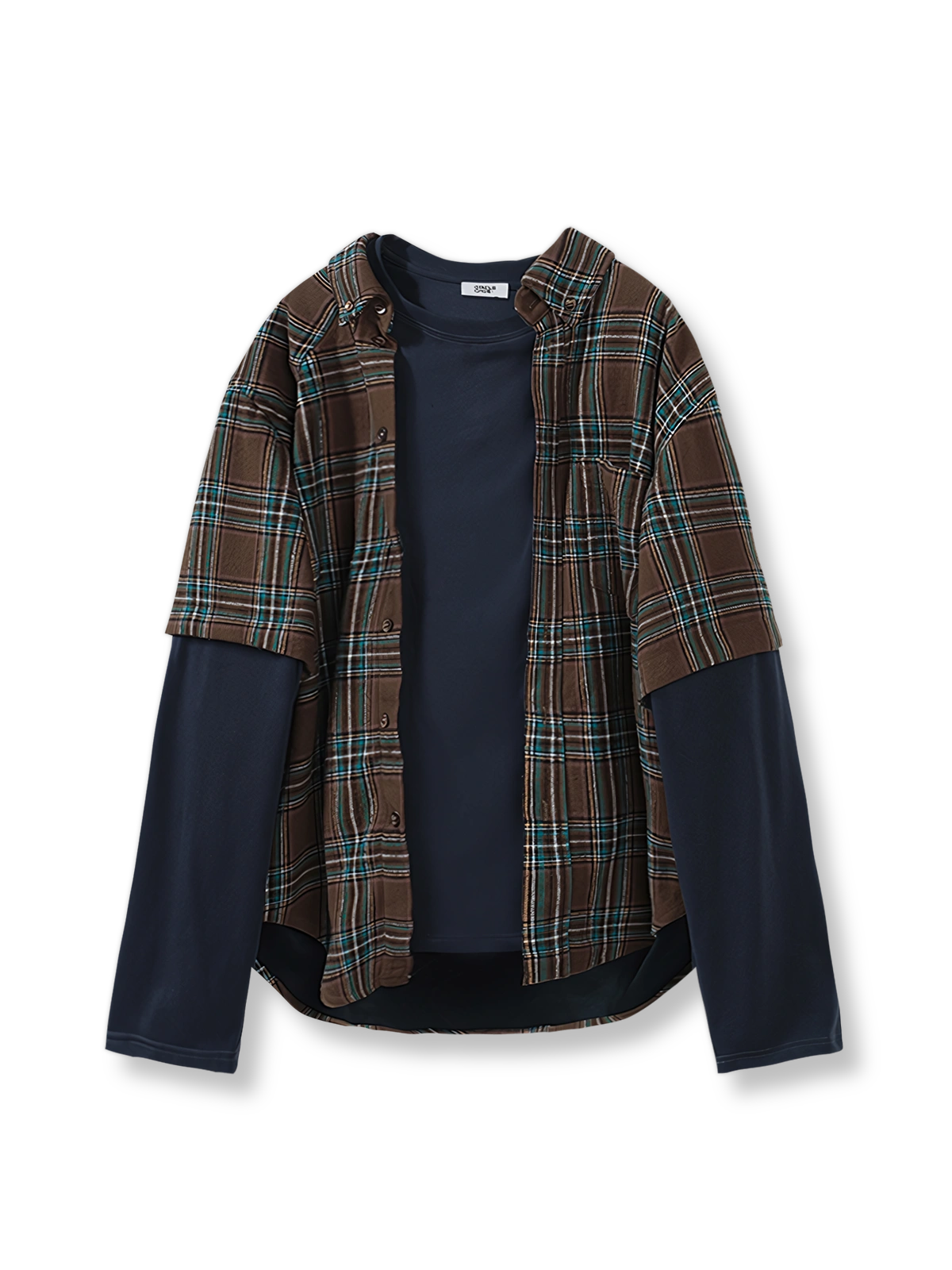 レイヤード風デザインが映えるチェック柄ヴィンテージワイドシャツ