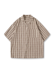 綿100%ライトウェイト生地にウォッシュ加工を施したルーズフィットのストライプワイドシャツ