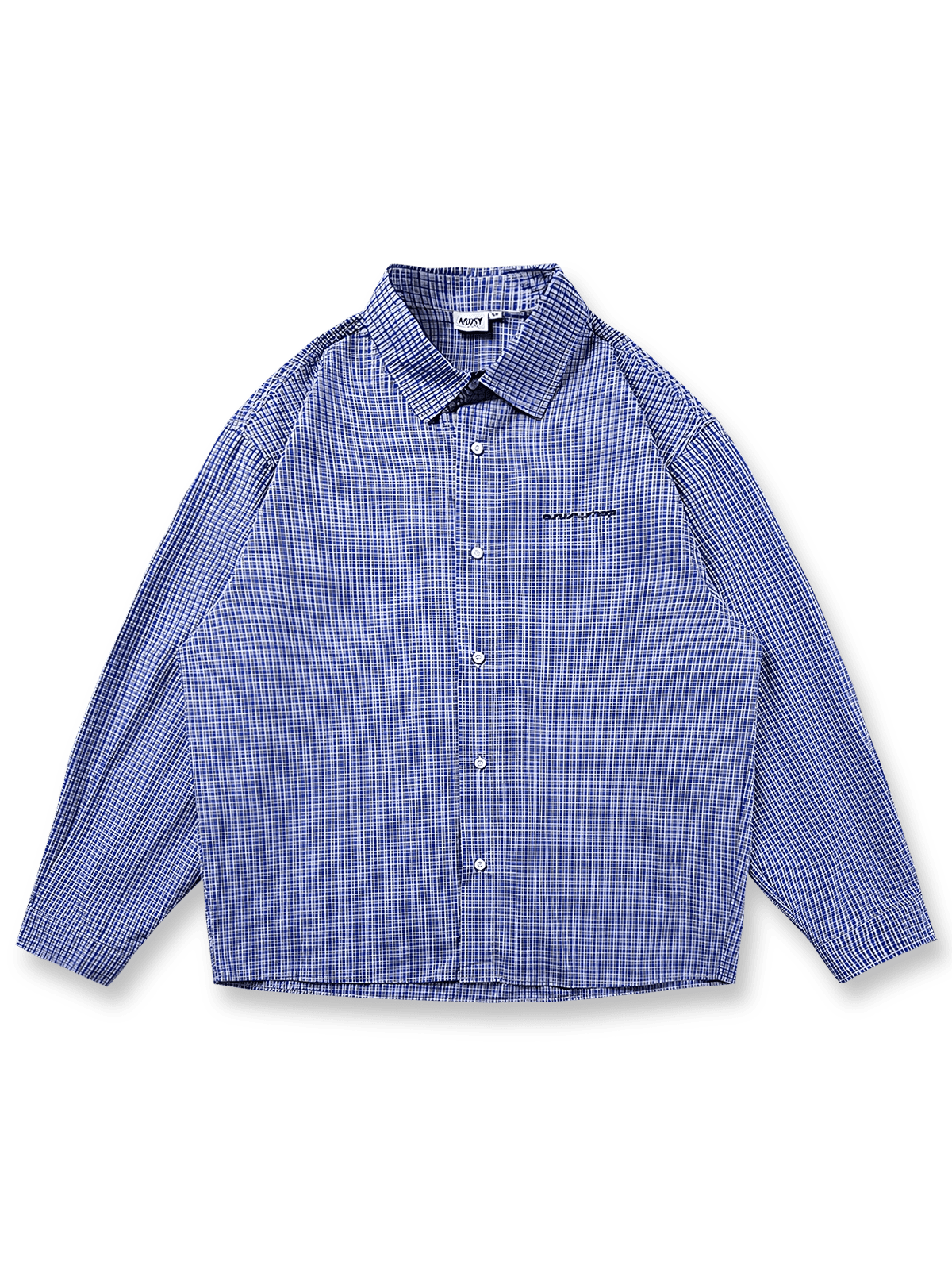 シティボーイスタイルのマイクロチェック柄長袖シャツ