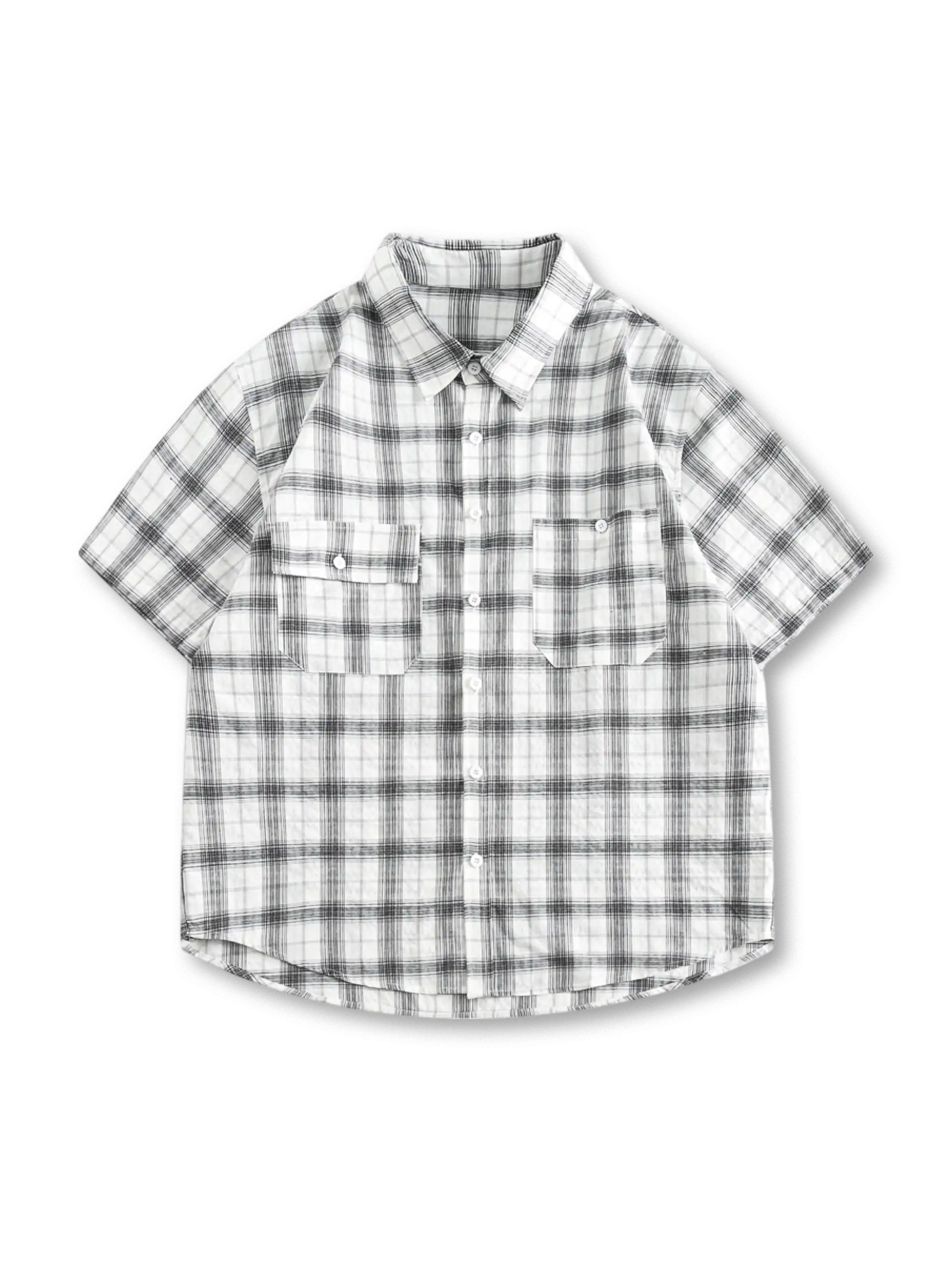 胸ポケット&フラップが特徴のナイロン製ワイドシルエットプラッドワークシャツ