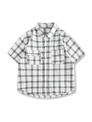 胸ポケット&フラップが特徴のナイロン製ワイドシルエットプラッドワークシャツ