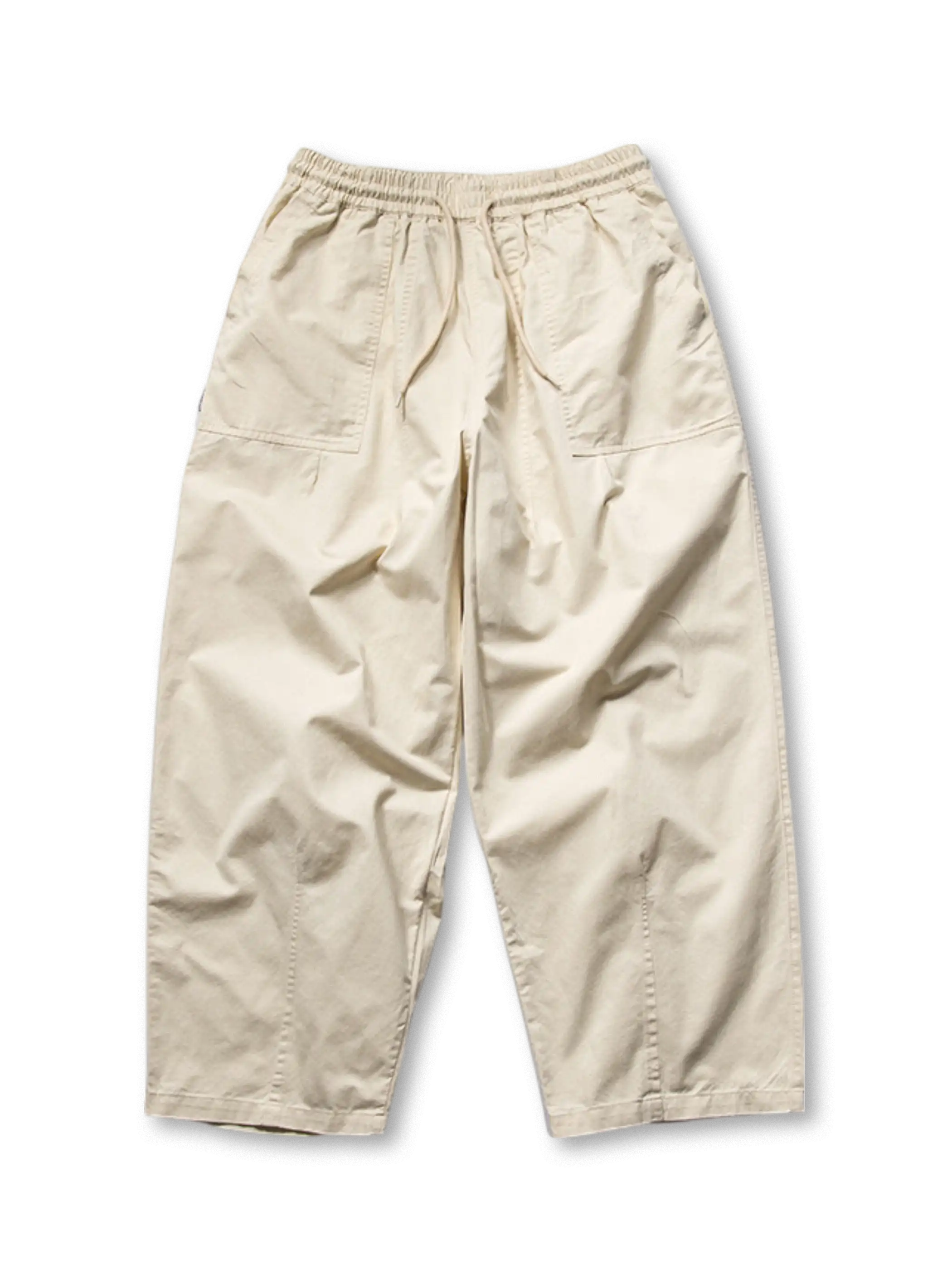 80年代風ウォッシュド起毛素材のゆったりストレートワークパンツ、大容量パッチポケット付き