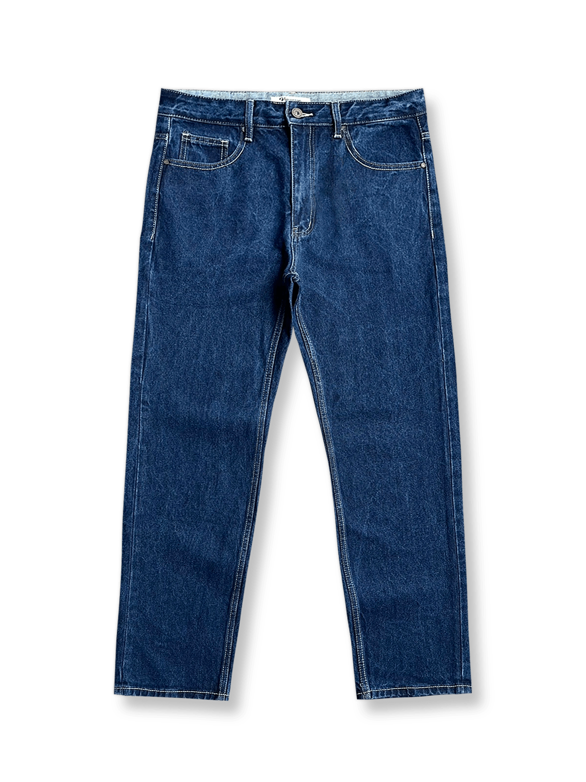 クラシックなインディゴスノーウォッシュ加工のヴィンテージデニムパンツ