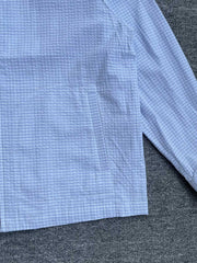 製品画像:Cleanfitシアサッカースタンドカラージャケット全体の外観
詳細画像:袖口ボタンとシアサッカー素材の質感ディテール