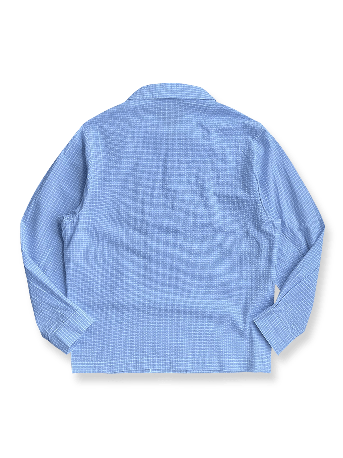 製品画像:Cleanfitシアサッカースタンドカラージャケット全体の外観
詳細画像:袖口ボタンとシアサッカー素材の質感ディテール