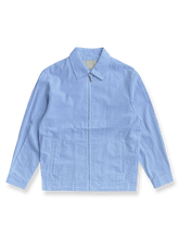 製品画像:Cleanfitシアサッカースタンドカラージャケット全体の外観
詳細画像:袖口ボタンとシアサッカー素材の質感ディテール