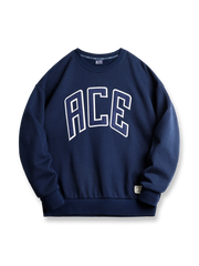 カレッジ風「ACE」ロゴ刺繍が施された起毛スウェットシャツ