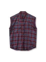 ヴィンテージネル由来のチェック柄とカラーブロックが特徴のノースリーブシャツ