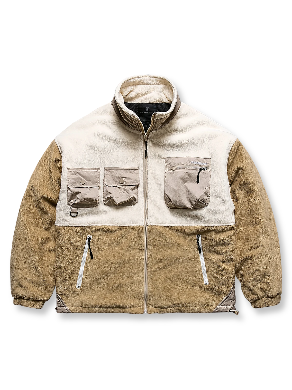 カラーブロックデザインのフリースワークジャケット。