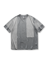 異なる編み地とカラーブロックを大胆に使ったパッチワークデザインのTシャツ
