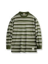 カラーブロックストライプ長袖Tシャツ。