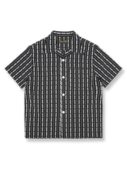 色織りジャカードでトーテム風ストライプを表現したキューバカラー半袖シャツ。