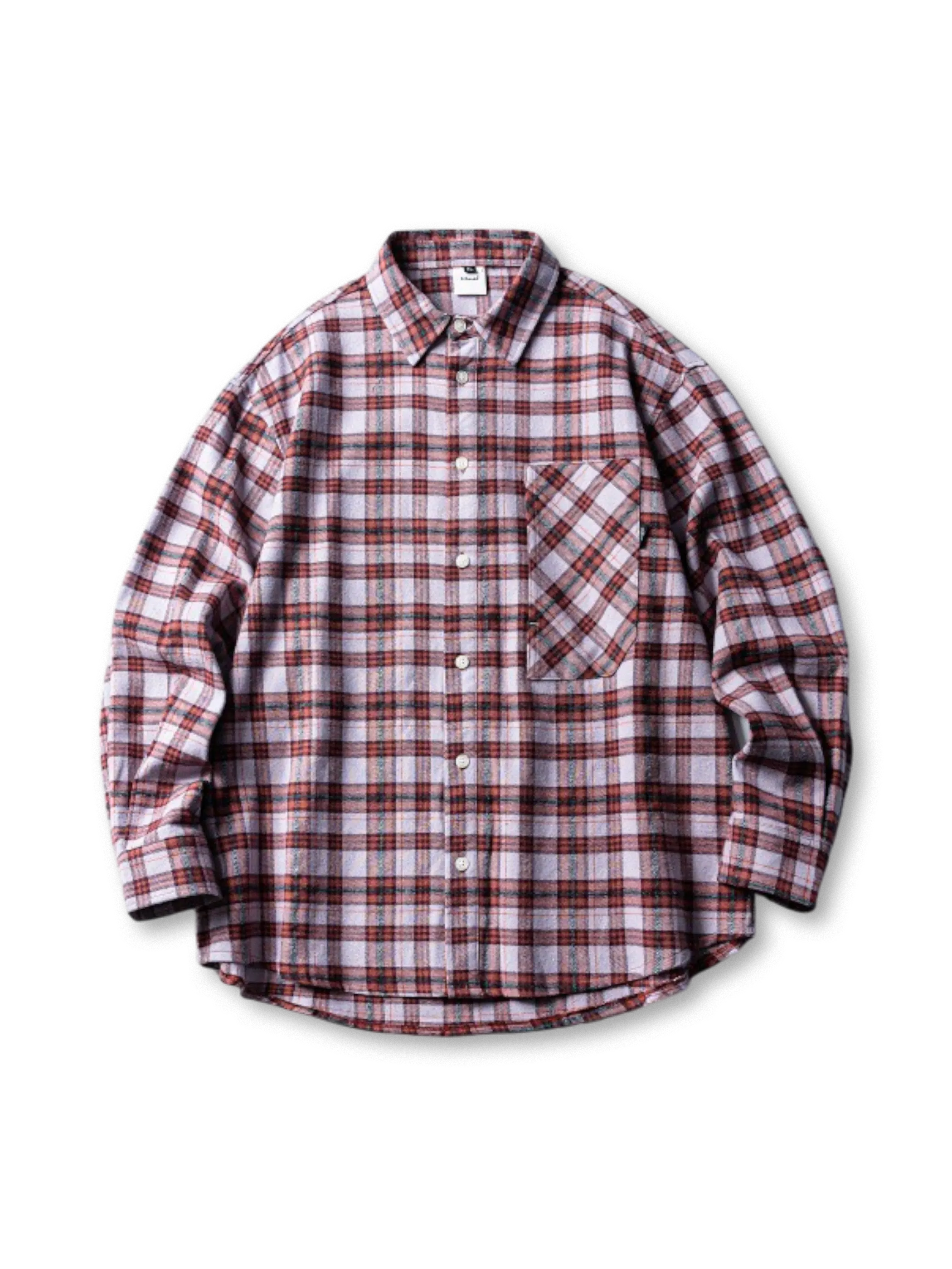 柔らかく立体感のある配色チェック柄の長袖シャツ