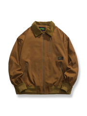 カラーブロック配色のコーデュロイ襟付きワークジャケット