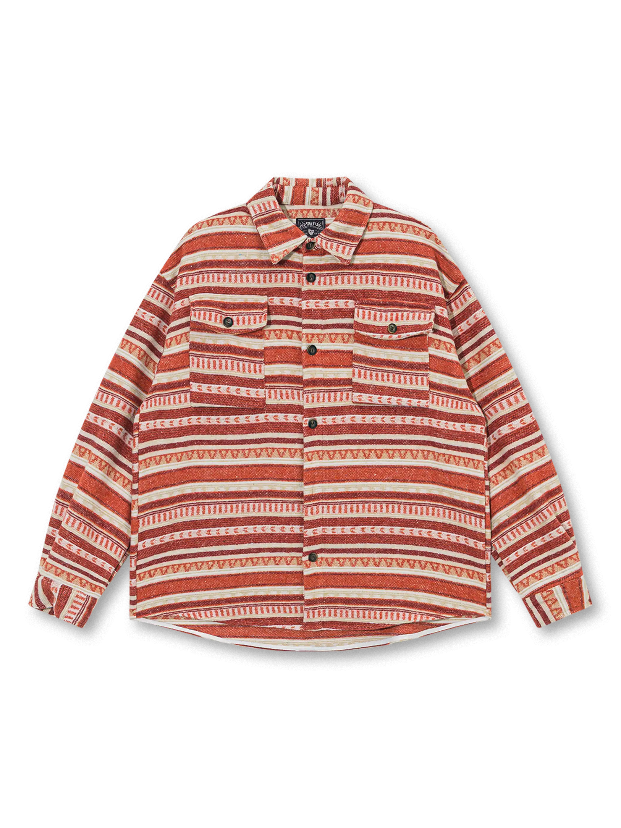 ブラックとネイビーの切替パネルと白ステッチが特徴の肉厚コットンキューバシャツ