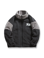 カラーブロックデザインのラムスキンボアジャケット