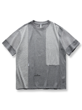 グレーベースと異素材パネルのカラーブロック半袖Tシャツ