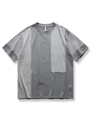 グレーベースと異素材パネルのカラーブロック半袖Tシャツ