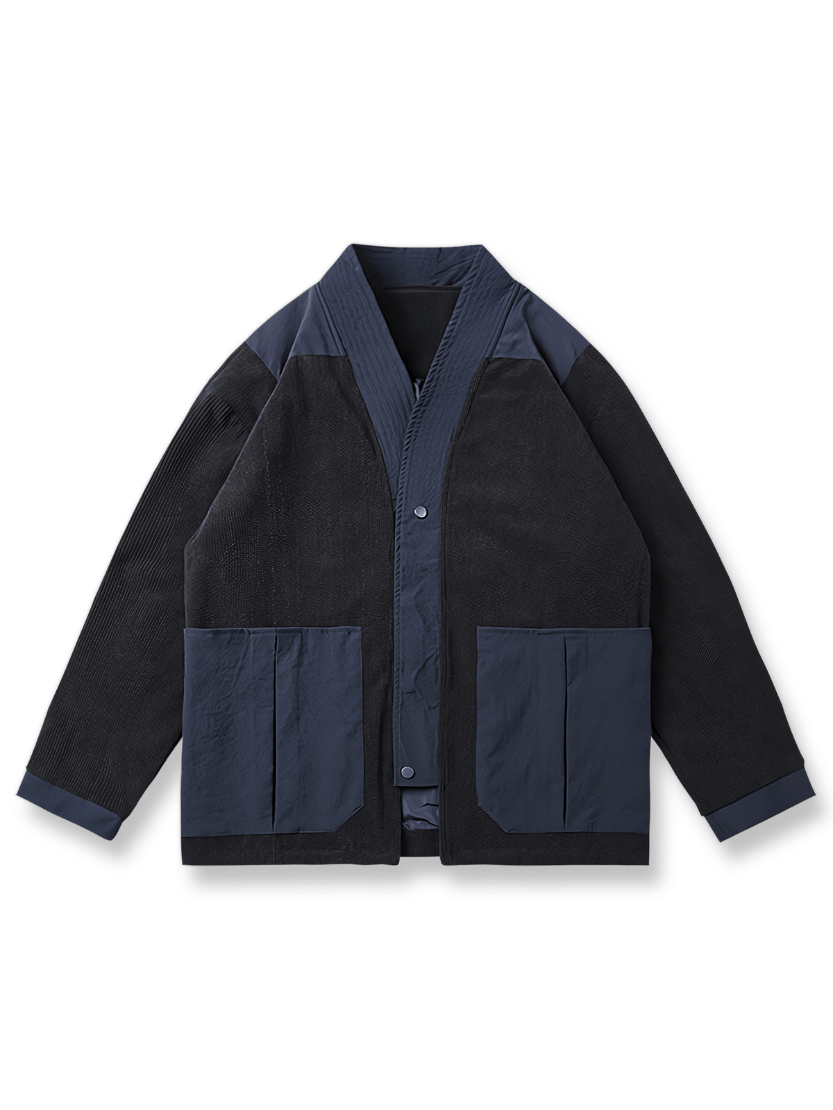 カラーブロックデザインのVネック袢纏ジャケット