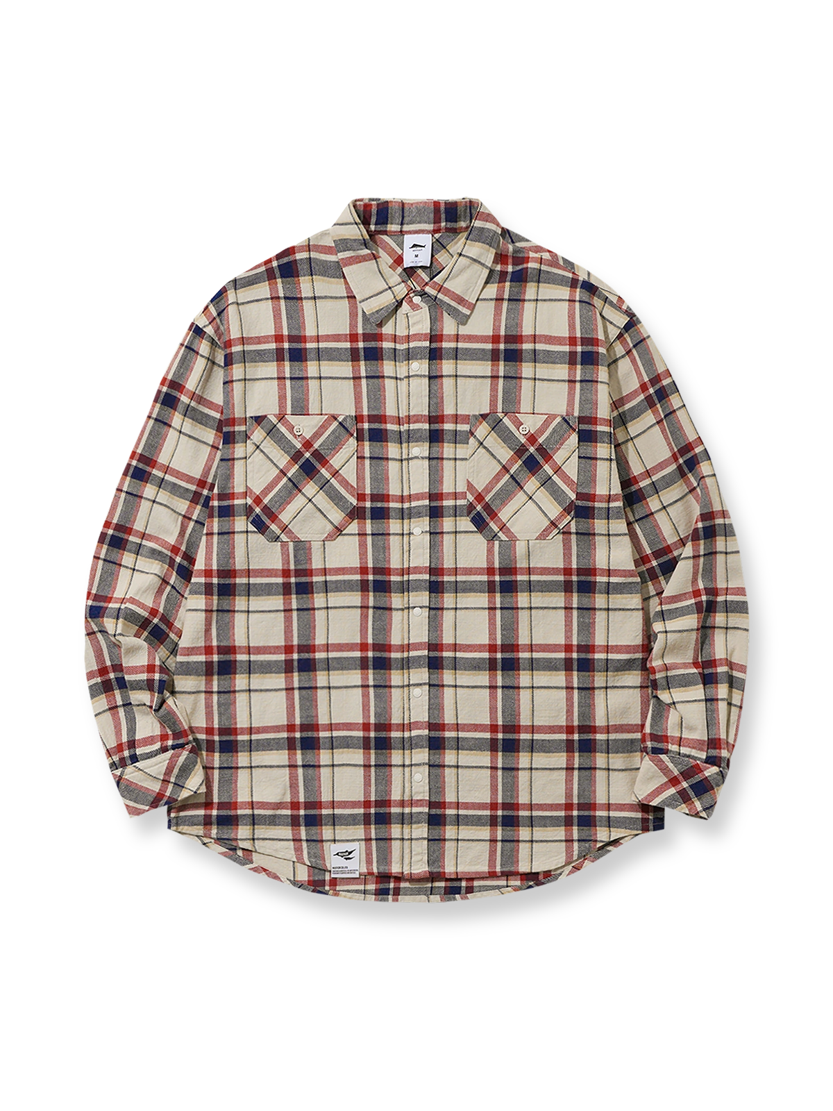 植山織物製の色糸チェック長袖シャツ