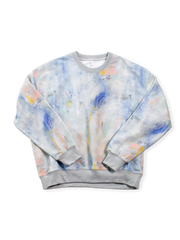 320g純綿毛輪布使用のカラフルグラフィティプリントスウェット。リブ襟口と裾付き。