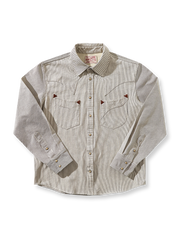 ストライプ柄とスナップボタンが特徴のウエスタン長袖シャツ