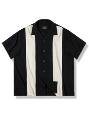 異素材パッチワークとキューバカラーが特徴の半袖シャツ。