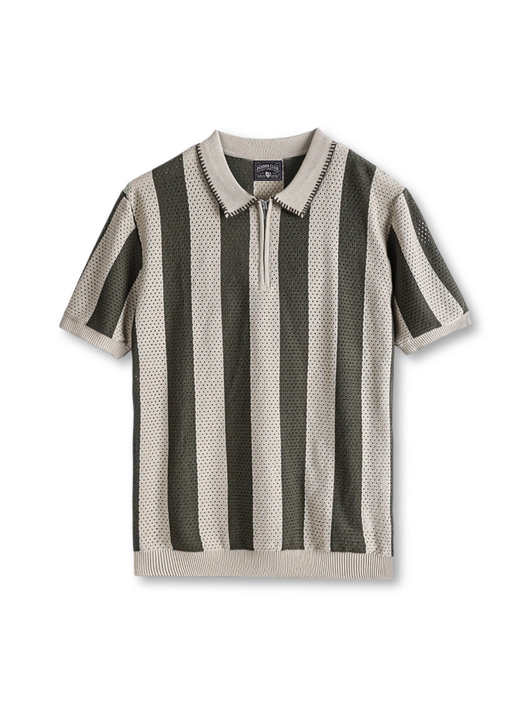 冷感レーヨン素材とアイレット編みが映えるニットポロシャツ