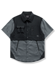 涼感ポケット付き純綿Tシャツにブラックベスト風フェイクレイヤードデザインを組み合わせた、多用途で快適なカジュアルTシャツ