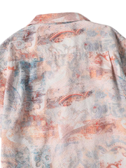 クーリングテクノロジー シアサッカー総柄キューバカラー半袖シャツ