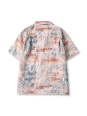 クーリングテクノロジー シアサッカー総柄キューバカラー半袖シャツ