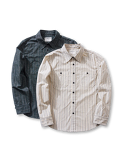 コーデュロイ風 ストライプ ワークシャツ